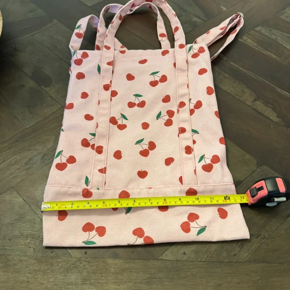 Pink & Cherry Print‎ Canvas Tote Bag with Handles & Adjustable Strap Book Bag